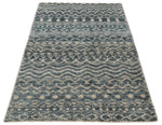 4x6 Hand Knotted Ivory, Camel and Blue Modern Contemporary Southwestern Tribal Trellis Recycled Silk Area Rug | OP55