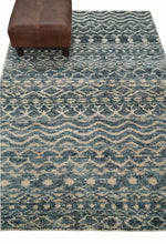 4x6 Hand Knotted Ivory, Camel and Blue Modern Contemporary Southwestern Tribal Trellis Recycled Silk Area Rug | OP55