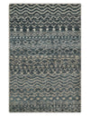 4x6 Hand Knotted Ivory, Camel and Blue Modern Contemporary Southwestern Tribal Trellis Recycled Silk Area Rug | OP55