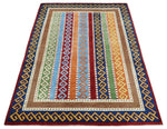 4x6 Multi-colour Striped Wool Hand Woven Southwestern Gabbeh Rug | KNT16