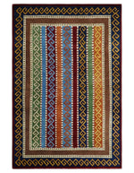 4x6 Multi-colour Striped Wool Hand Woven Southwestern Gabbeh Rug | KNT16