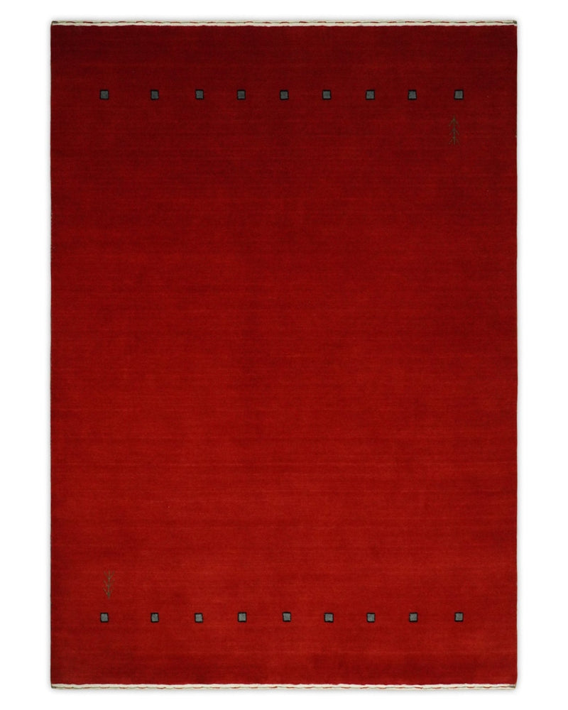 4x6 Small Solid Red Wool Hand Woven Southwestern Gabbeh Rug | LOR23