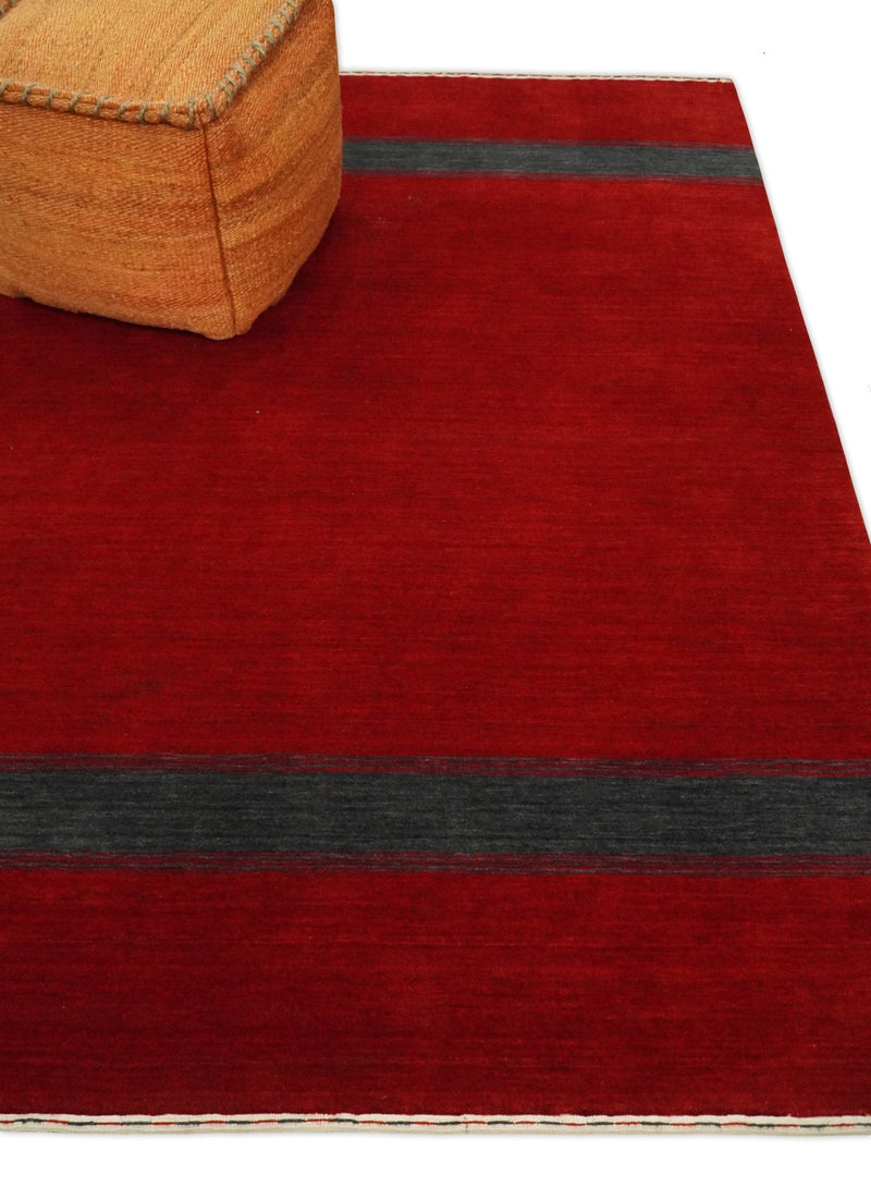 4x6 Small Solid Red Wool Hand Woven Southwestern Gabbeh Rug | LOR24