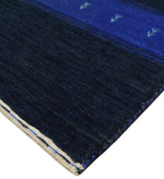 4x6 Solid Blue Wool Hand Woven Southwestern Gabbeh Rug | LOR21
