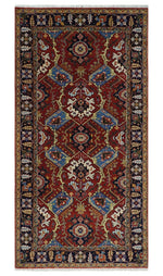 4x8 and Runner Hand Knotted Brown and Black Traditional Heriz Serapi Wool Area Rug