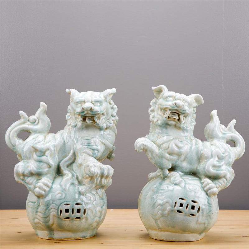 Lovecup Celadon Foo Dog-Pair L558