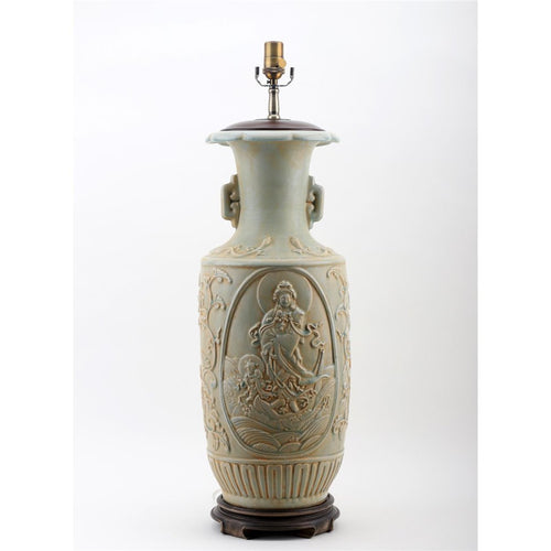 Lovecup KWUN YIN CARVING VASE -CELEDON LAMP L727