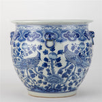 Lovecup Large Round Porcelain Fishbowl with Blue And White Bird L142