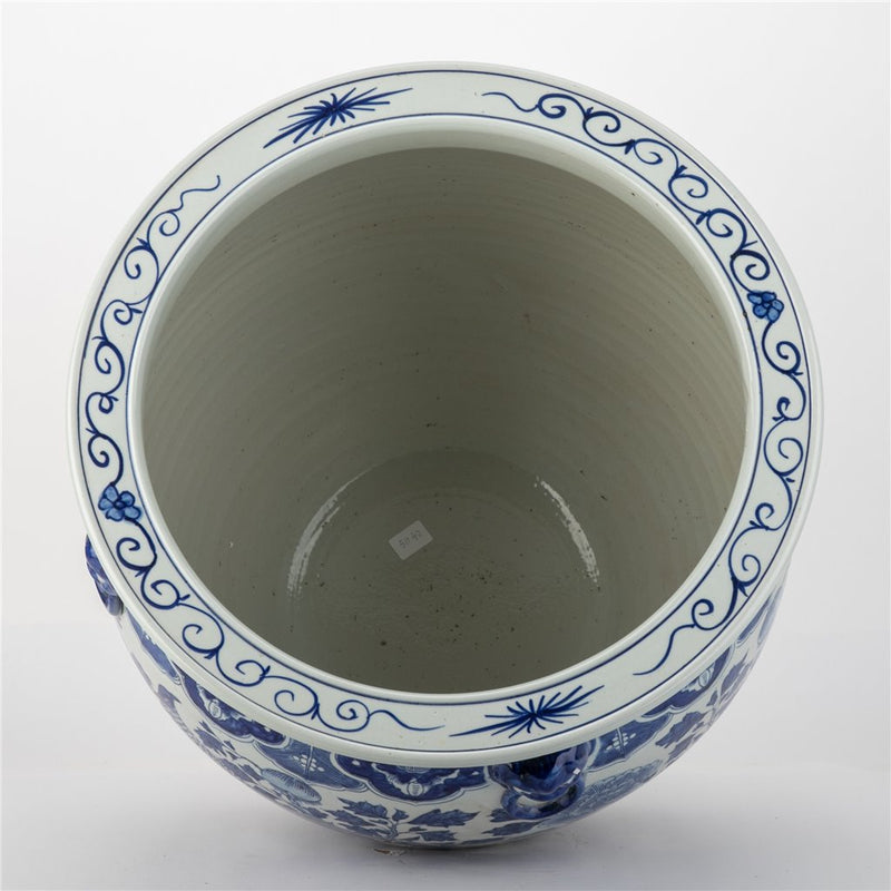Lovecup Large Round Porcelain Fishbowl with Blue And White Bird L142