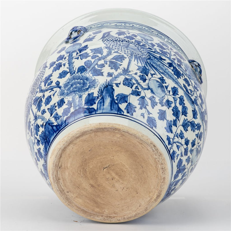 Lovecup Large Round Porcelain Fishbowl with Blue And White Bird L142