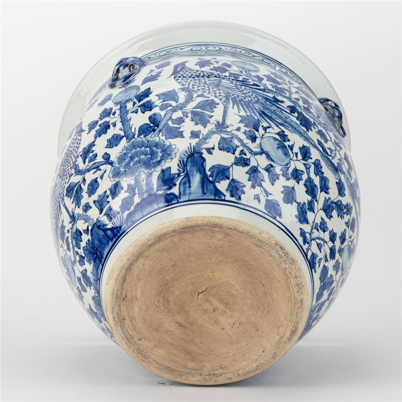 Lovecup Large Round Porcelain Fishbowl with Blue And White Bird L142