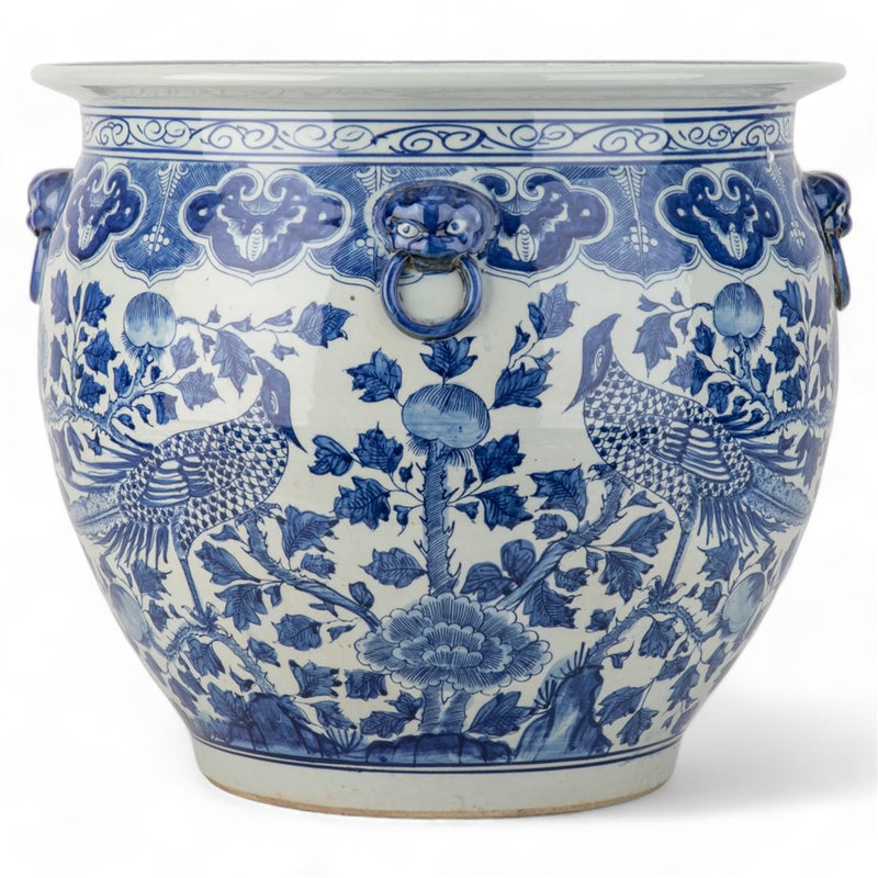 Lovecup Large Round Porcelain Fishbowl with Blue And White Bird L142