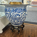 Lovecup Large Round Porcelain Fishbowl with Blue And White Bird L142