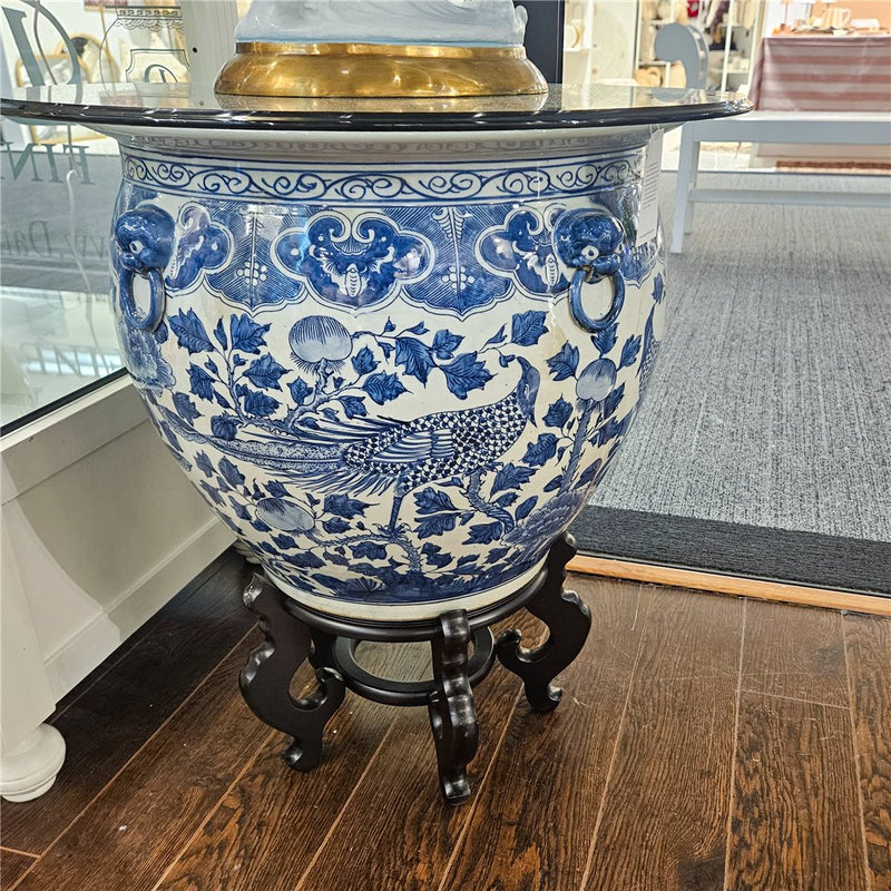 Lovecup Large Round Porcelain Fishbowl with Blue And White Bird L142