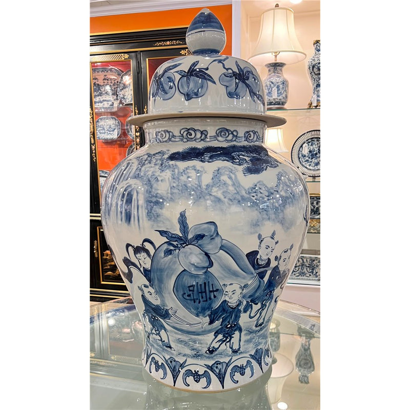 Lovecup Big Temple Lidded Jar Blue And White Longevity L156