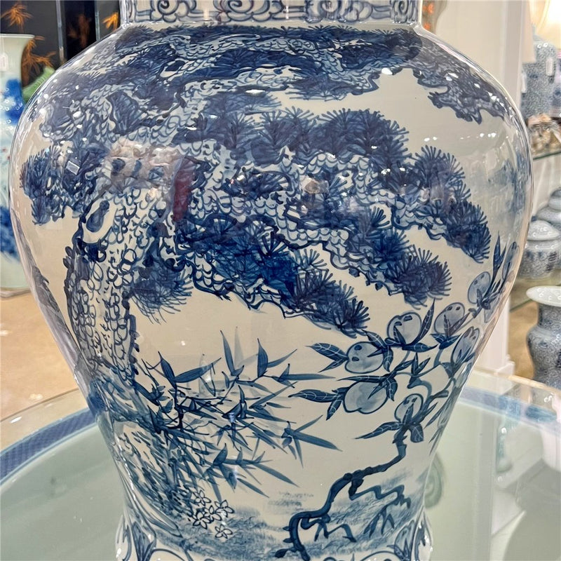 Lovecup Big Temple Lidded Jar Blue And White Longevity L156