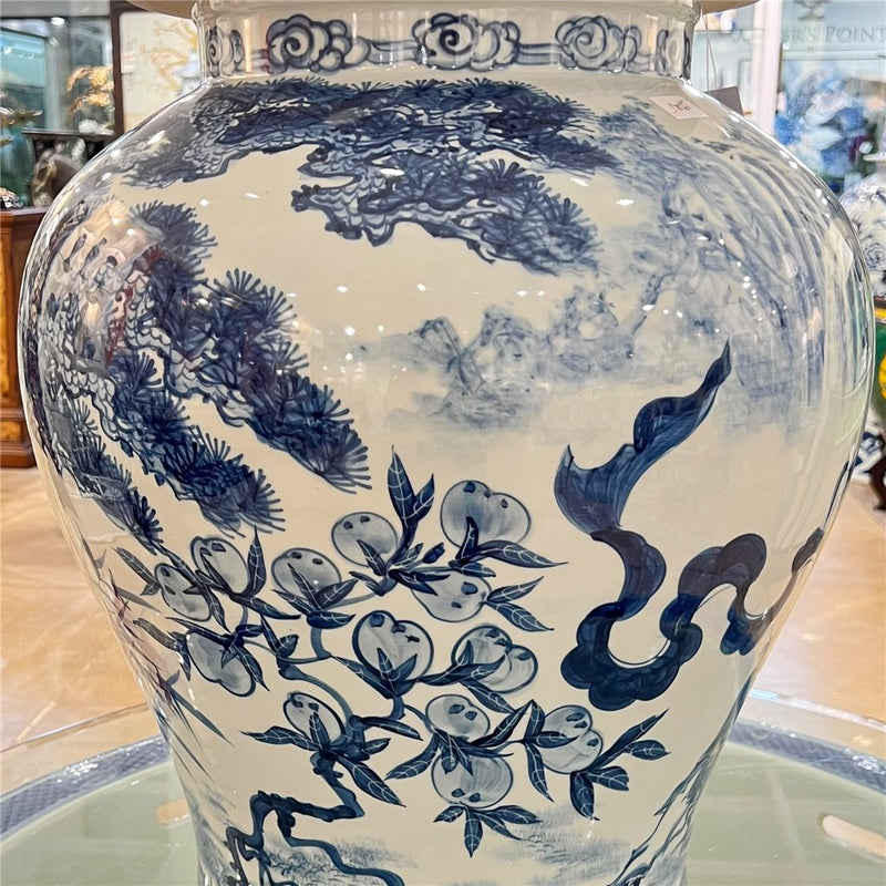 Lovecup Big Temple Lidded Jar Blue And White Longevity L156