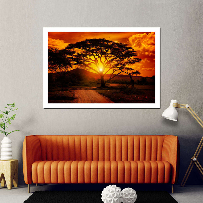 Serengeti Park Sunset Silhouette Wall Art