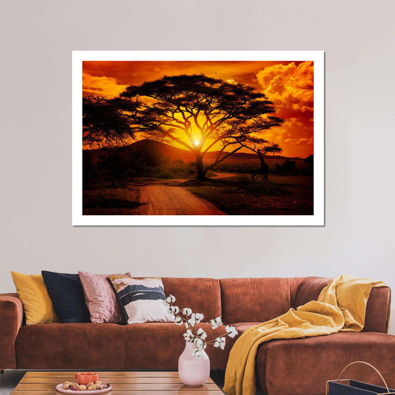 Serengeti Park Sunset Silhouette Wall Art