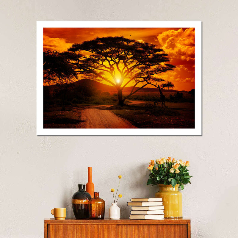 Serengeti Park Sunset Silhouette Wall Art