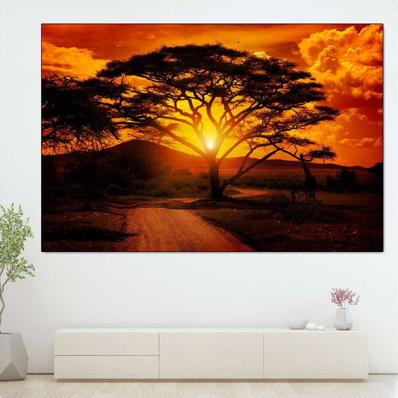 Serengeti Park Sunset Silhouette Wall Art