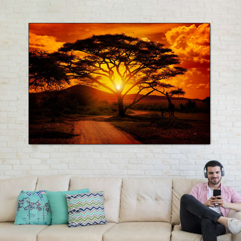 Serengeti Park Sunset Silhouette Wall Art