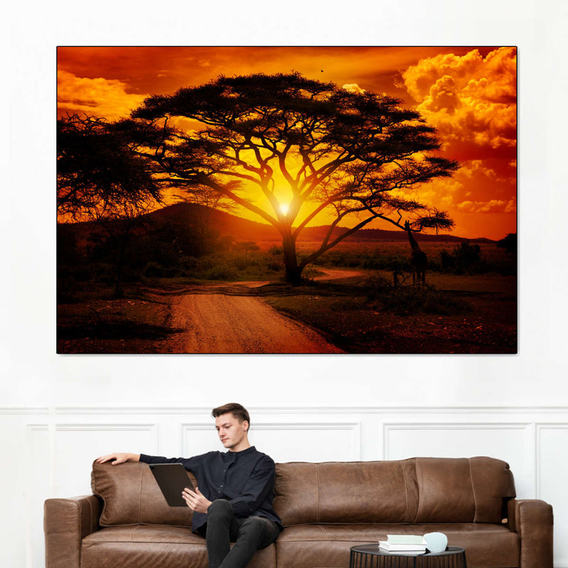 Serengeti Park Sunset Silhouette Wall Art