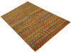 5.6x8.7 Hand Knotted Rust and Beige Modern Contemporary Southwestern Tribal Trellis Recycled wool Area Rug