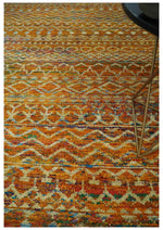 5.6x8.7 Hand Knotted Rust and Beige Modern Contemporary Southwestern Tribal Trellis Recycled wool Area Rug