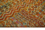5.6x8.7 Hand Knotted Rust and Beige Modern Contemporary Southwestern Tribal Trellis Recycled wool Area Rug