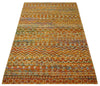 5.6x8.7 Hand Knotted Rust and Beige Modern Contemporary Southwestern Tribal Trellis Recycled wool Area Rug