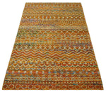 5.6x8.7 Hand Knotted Rust and Beige Modern Contemporary Southwestern Tribal Trellis Recycled wool Area Rug