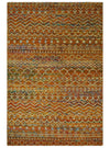 5.6x8.7 Hand Knotted Rust and Beige Modern Contemporary Southwestern Tribal Trellis Recycled wool Area Rug