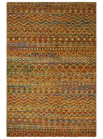 5.6x8.7 Hand Knotted Rust and Beige Modern Contemporary Southwestern Tribal Trellis Recycled wool Area Rug