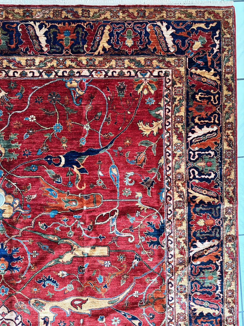 Hand-Knotted Afghani Bidjar Wool Rug – 9’x12’6” – Intricate Geometric & Floral Motifs