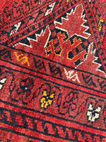 Hand-Knotted Afghan Turkoman Waziri Wool Rug – 6'9" x 9'6" – Vintage Red Elegance