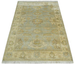 5.8x8.6 Traditional Silver, Beige and Brown Antique Style Hand knotted Oushak wool Area Rug