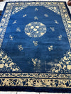 Hand-Knotted Antique Chinese Peking Wool Rug – 9’ x 11’5” – Distressed Blue, 19th Century