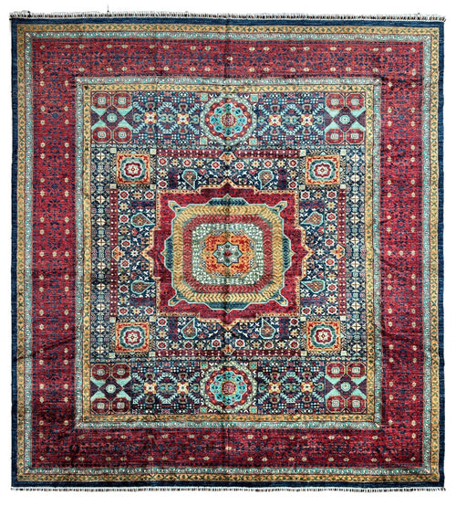 Hand-Knotted Mamluk Wool Rug – 8'4" x 9'9" – Intricate Geometric Masterpiece