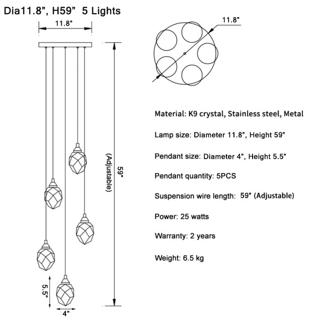 MIRODEMI® Luxury diamond crystal chandelier for staircase, living space, stairwell