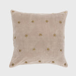 Embroidered star pillow, taupe cotton velvet