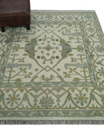 5x5 Square Hand Knotted Oriental Oushak Ivory and Blue Wool Area Rug | TRDCP151255SS