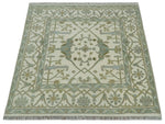 5x5 Square Hand Knotted Oriental Oushak Ivory and Blue Wool Area Rug | TRDCP151255SS