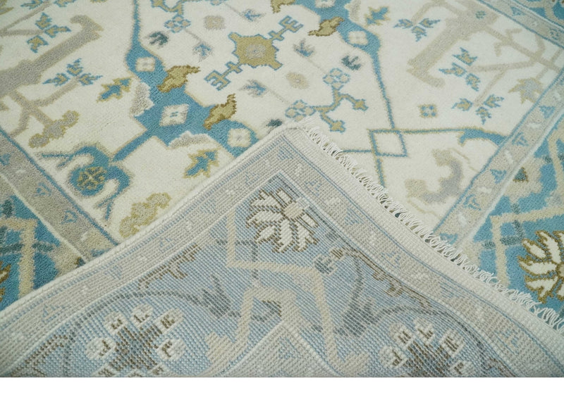 5x5 Square Hand Knotted Oriental Oushak Ivory, Aqua and Beige Wool Area Rug | TRDCP152955SS