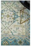 5x5 Square Hand Knotted Oriental Oushak Ivory, Aqua and Beige Wool Area Rug | TRDCP152955SS