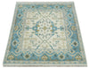 5x5 Square Hand Knotted Oriental Oushak Ivory, Aqua and Beige Wool Area Rug | TRDCP152955SS