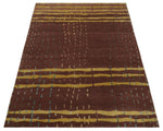 5x7 Brown and Gold Stripes Pattern Hand knotted Wool and Art Silk Area Rug