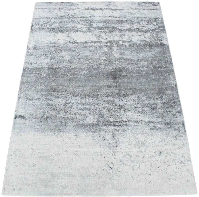 5x7.6 Rug, Abstract Ivory and Gray Rug made with Viscose Art Silk