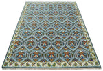 Charcoal, Blue and Ivory Traditional Hand Knotted Multi Size Wool area Rug