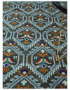 Charcoal, Blue and Ivory Traditional Hand Knotted Multi Size Wool area Rug